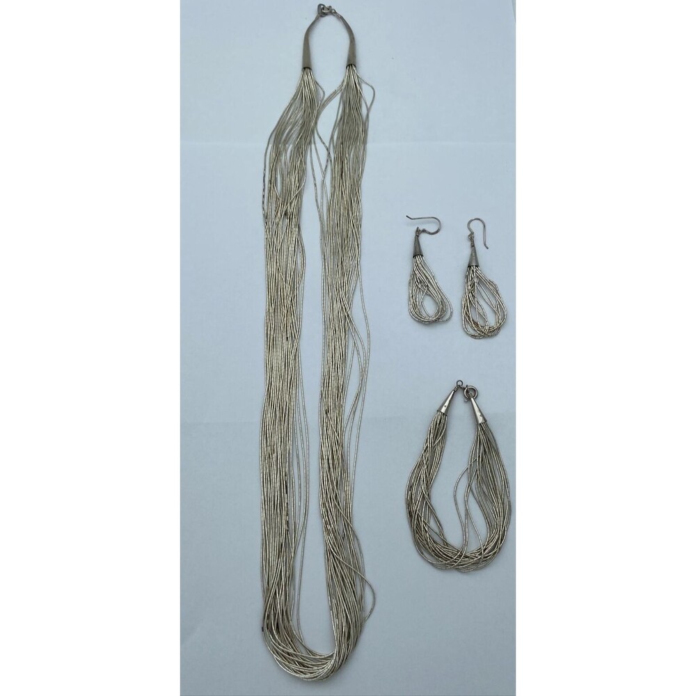 Carolyn Pollack 925 Sterling Multi-Strand Liquid Necklace, Bracelet, & Earrings